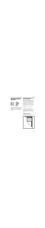 Nl inhoudnl montagevoorschrift vrijstaand apparaat, Montagehandleiding gebruiken, De juiste plaats | Afstand tot de wand | Bosch GSN54AW30 User Manual | Page 17 / 49