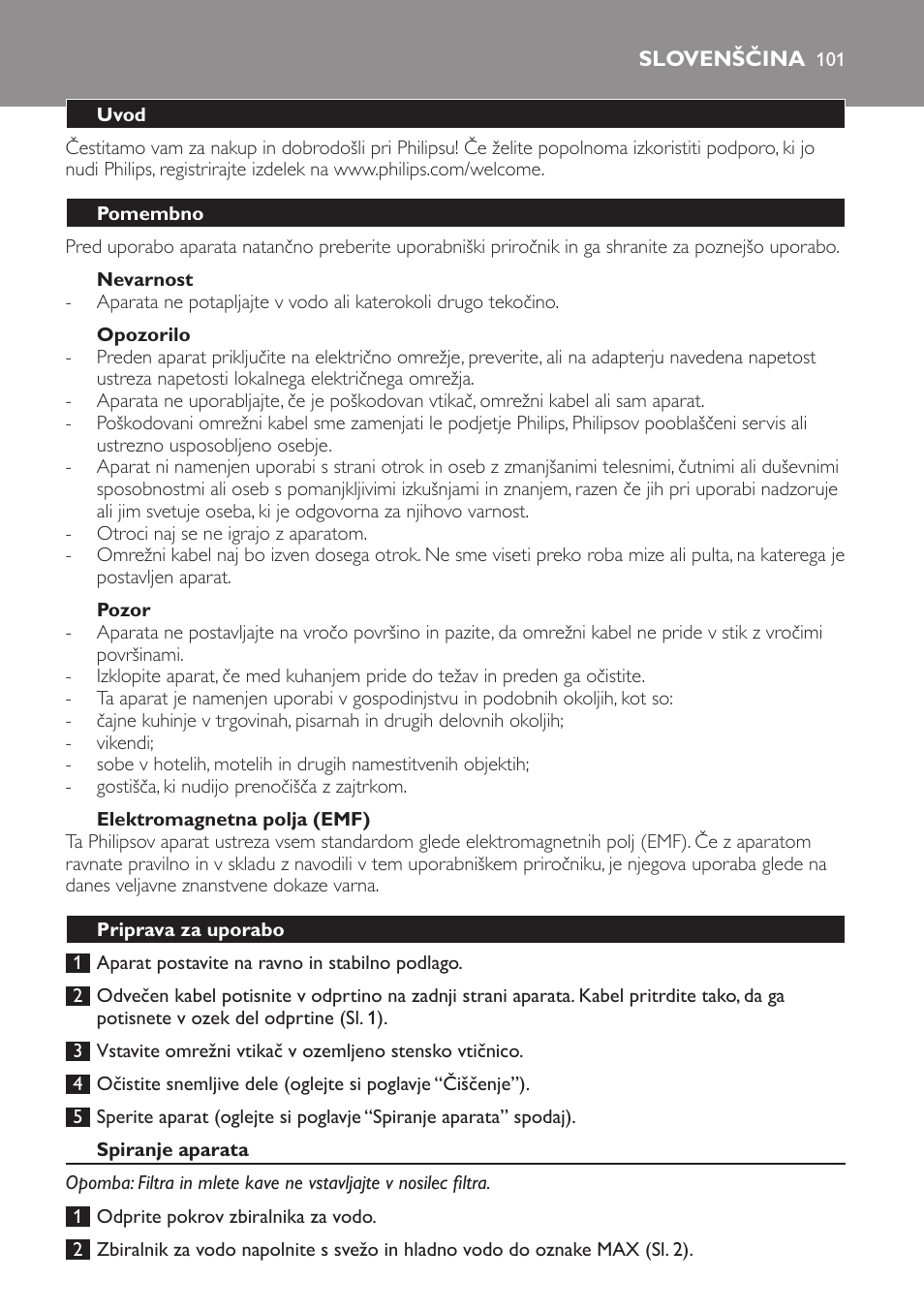 Slovenščina 101 | Philips HD7584 User Manual | Page 101 / 118