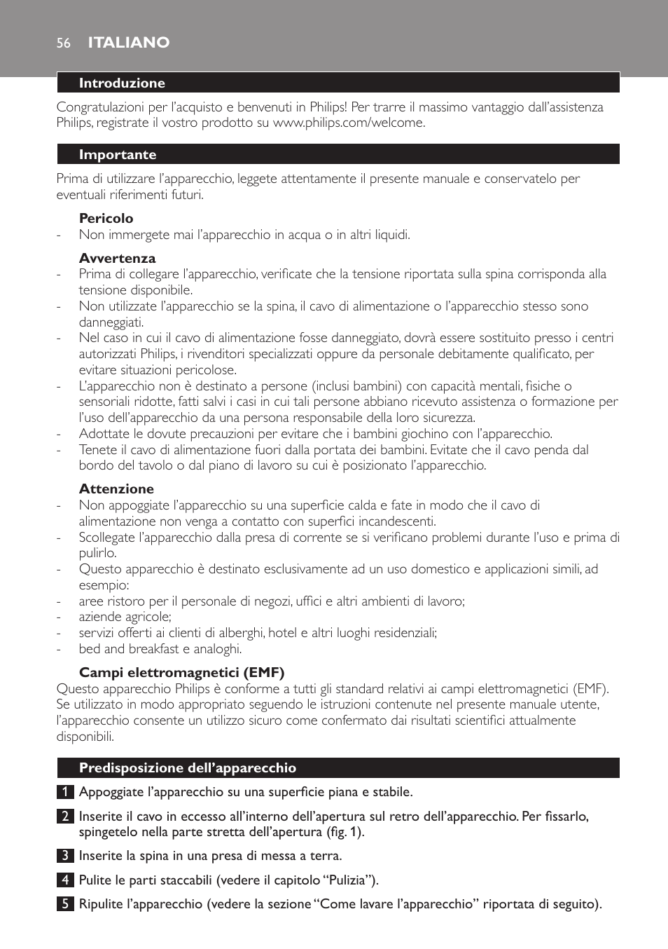 Italiano, Italiano 56 | Philips HD7584 User Manual | Page 56 / 118