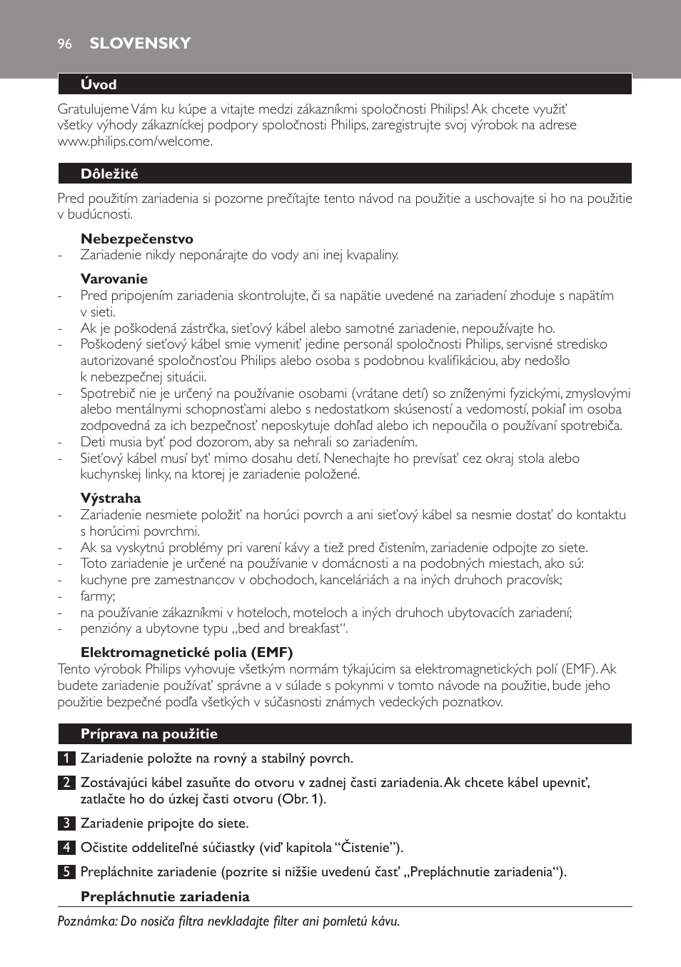 Slovensky, Slovensky 96 | Philips HD7584 User Manual | Page 96 / 118