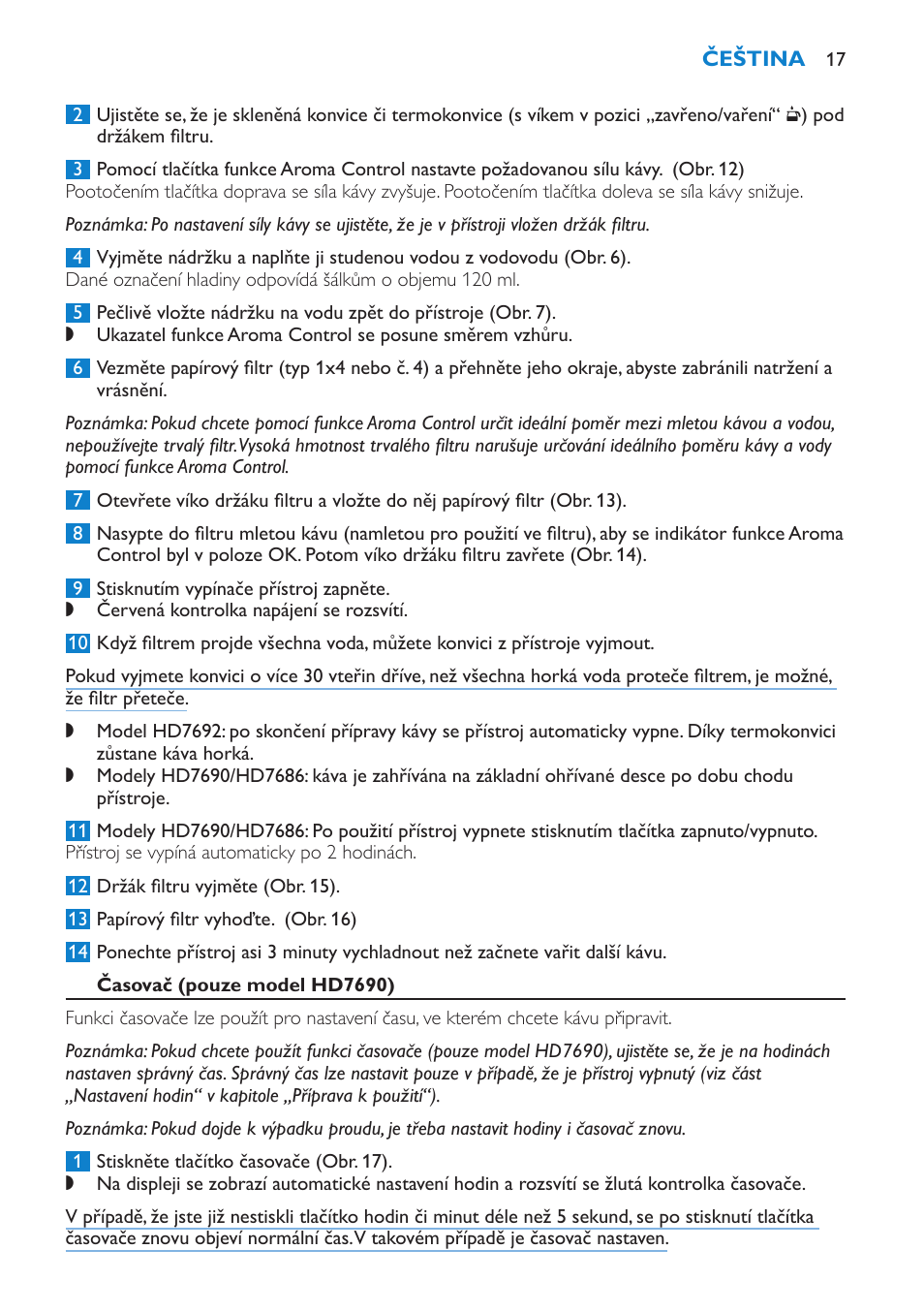 Časovač (pouze model hd7690) | Philips HD7690 User Manual | Page 17 / 92