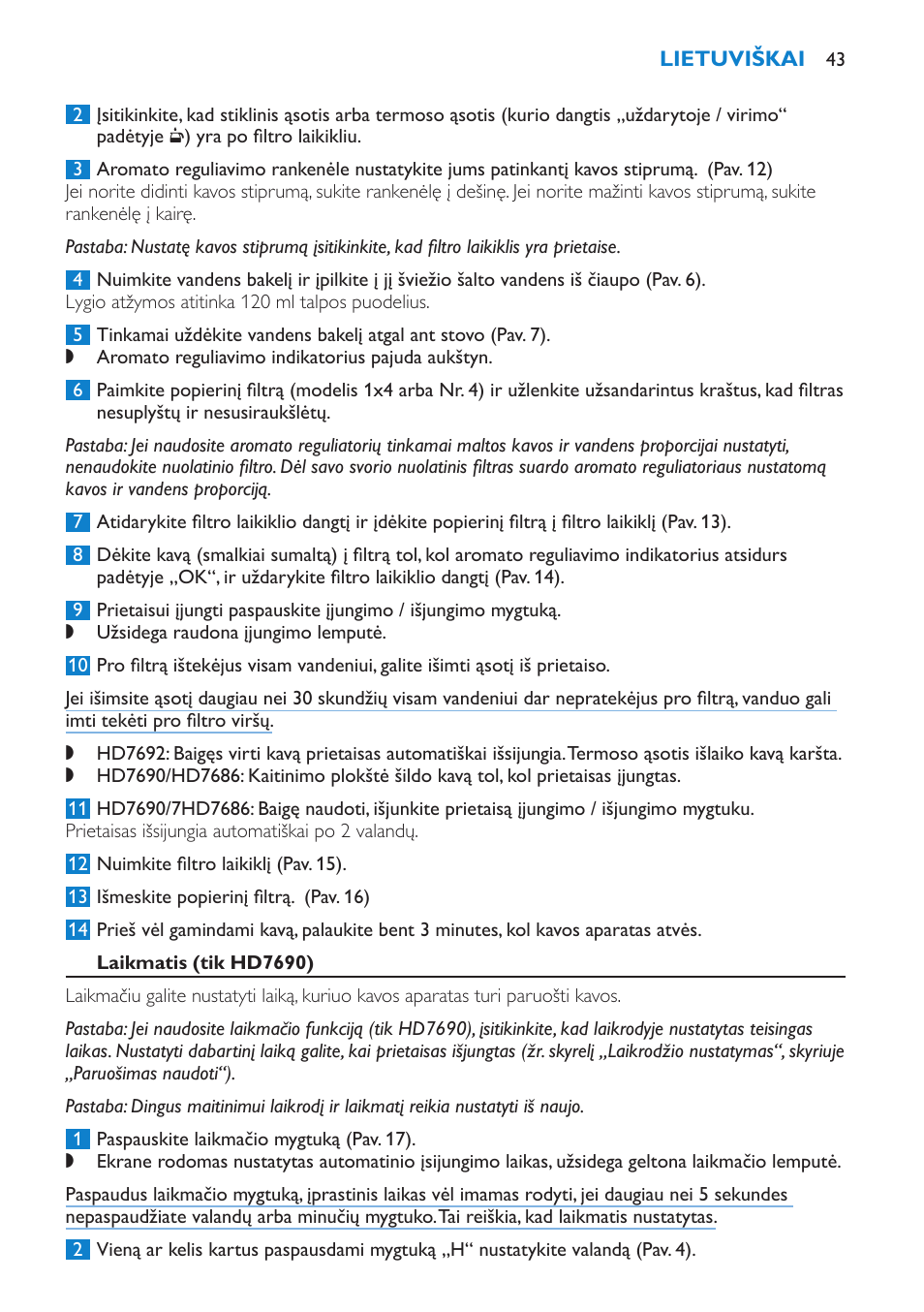 Laikmatis (tik hd7690) | Philips HD7690 User Manual | Page 43 / 92