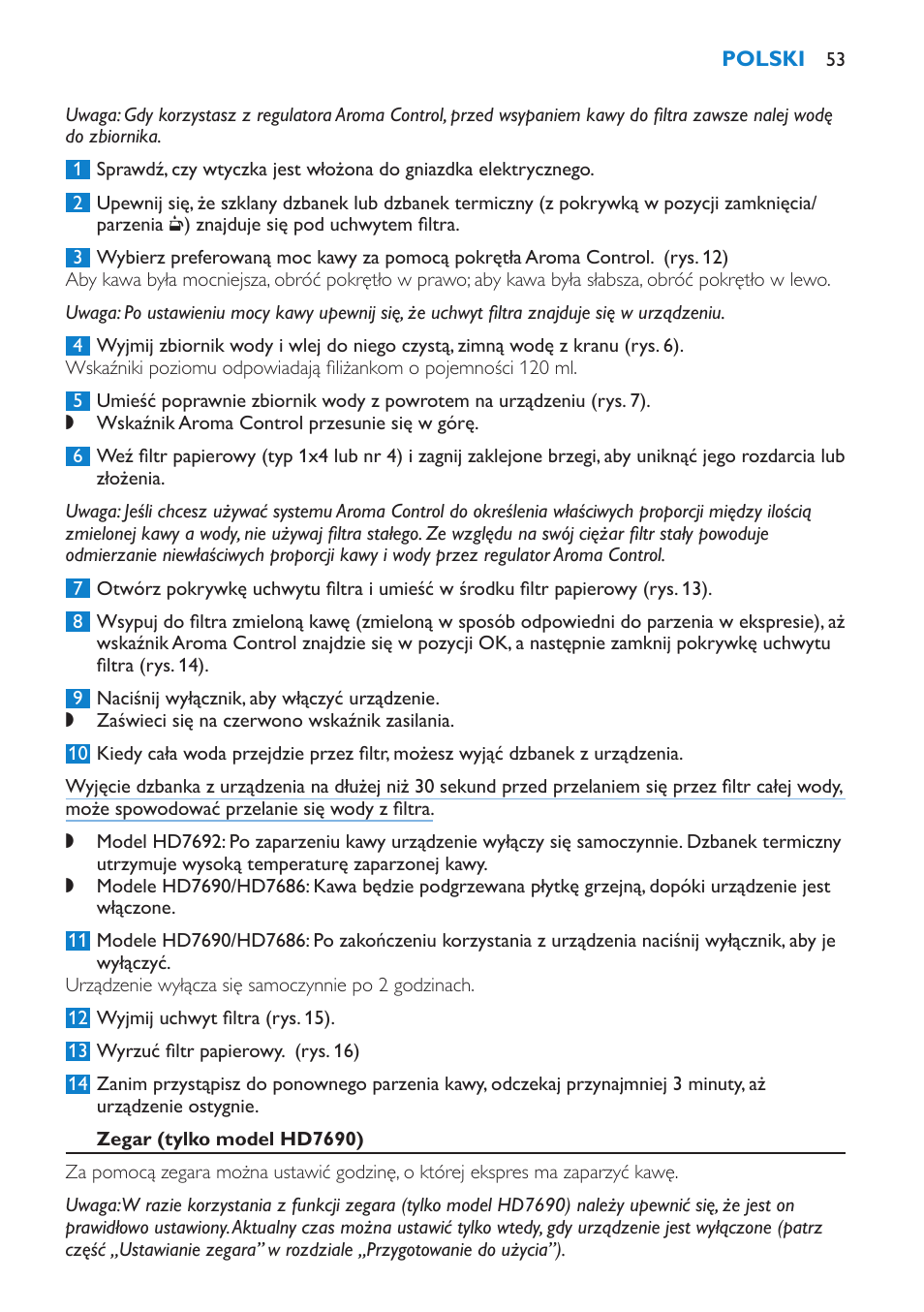 Zegar (tylko model hd7690) | Philips HD7690 User Manual | Page 53 / 92
