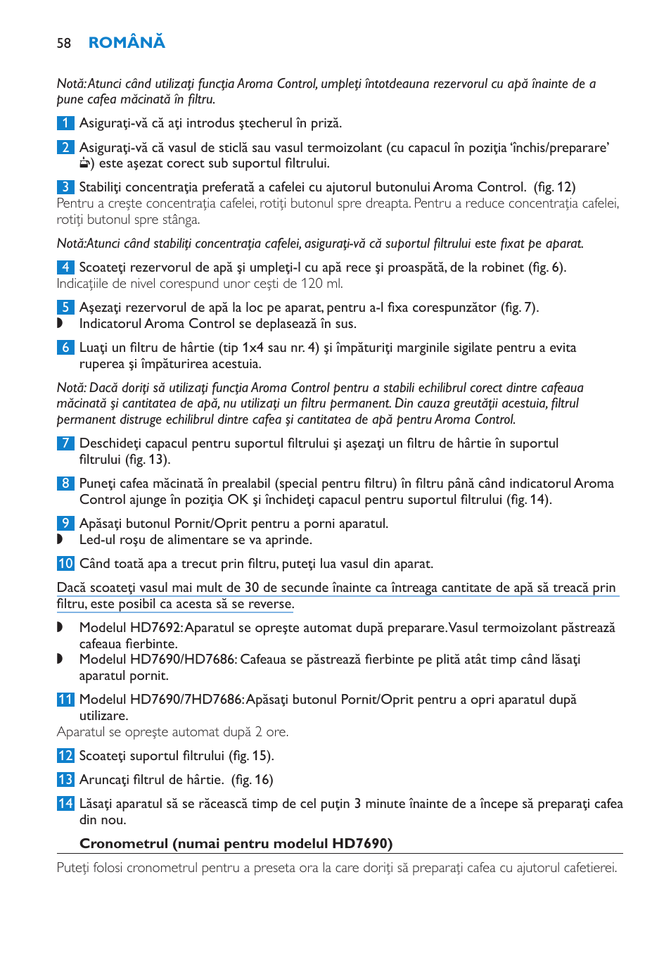 Cronometrul (numai pentru modelul hd7690) | Philips HD7690 User Manual | Page 58 / 92