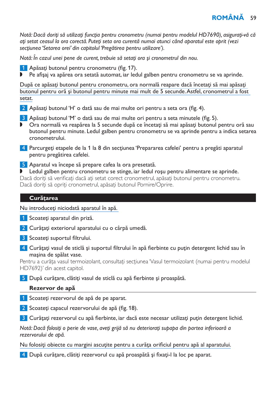 Curăţarea, Rezervor de apă, Vasul termoizolant (numai pentru modelul hd7692) | Philips HD7690 User Manual | Page 59 / 92