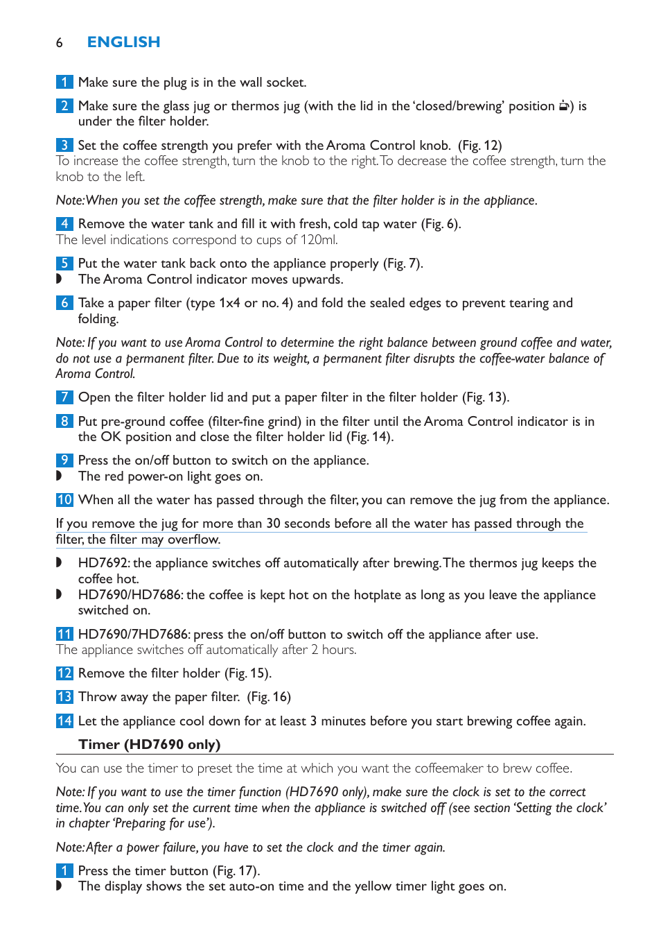 Timer (hd7690 only) | Philips HD7690 User Manual | Page 6 / 92