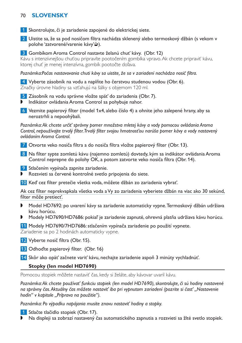 Stopky (len model hd7690) | Philips HD7690 User Manual | Page 70 / 92