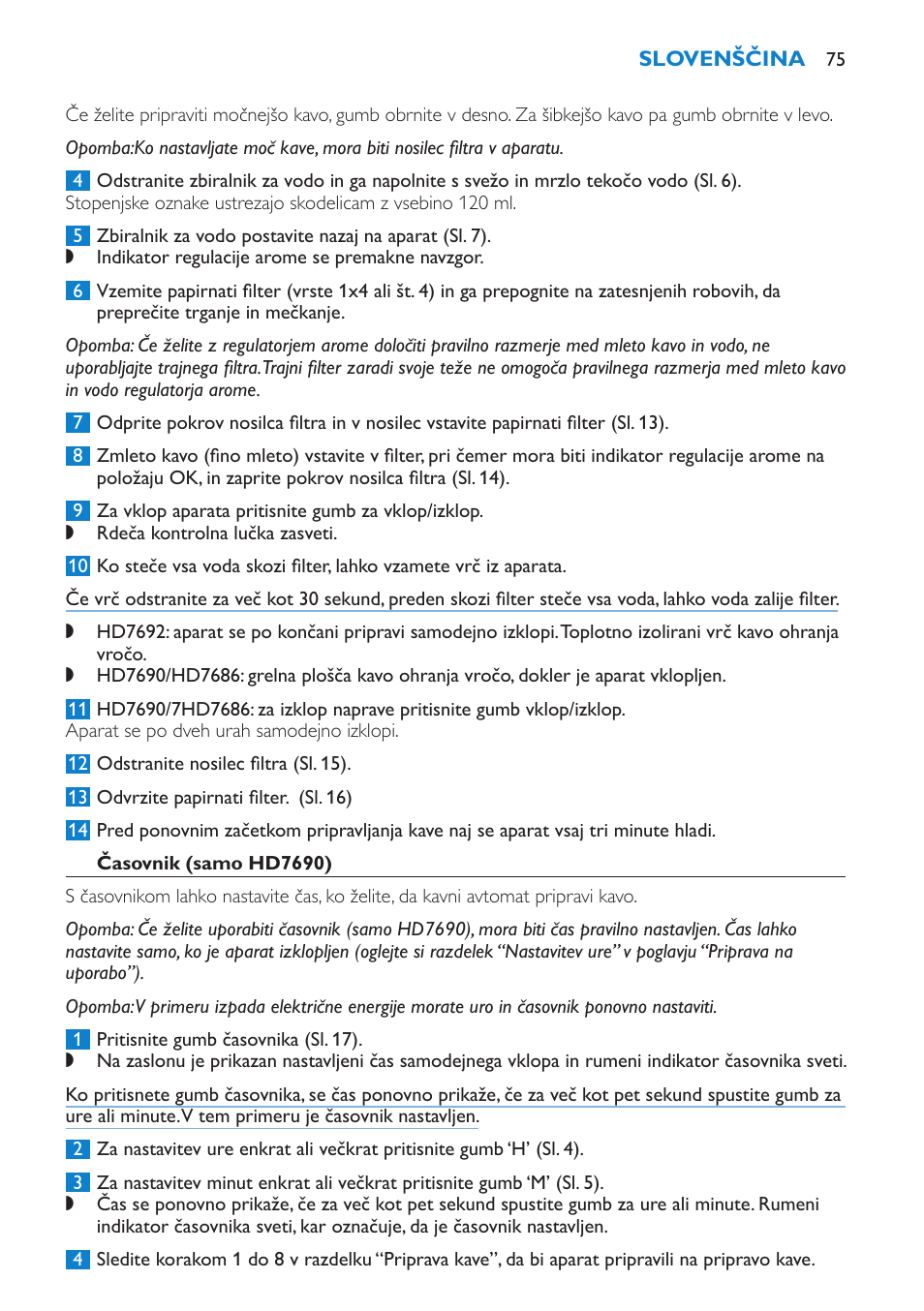 Časovnik (samo hd7690) | Philips HD7690 User Manual | Page 75 / 92