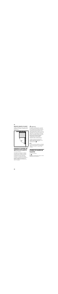 Distancia respecto a la pared, Cambiar el sentido de apertura de la puerta, Cambiar la manilla de la puerta | Bosch KGN49AI32 User Manual | Page 24 / 43