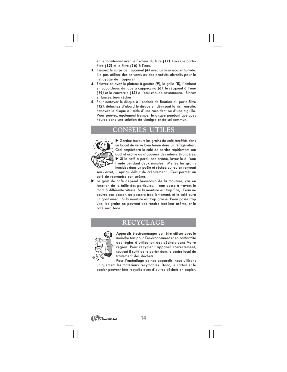 Conseils utiles, Recyclage | Binatone SGE-9904 User Manual | Page 14 / 28