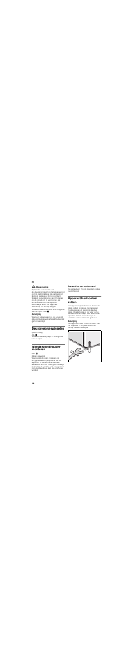 Deurgreep verwisselen, Wandafstandhouder monteren, Afstand tot de achterwand | Apparaat horizontaal zetten | Bosch KGN39XI30 User Manual | Page 14 / 44