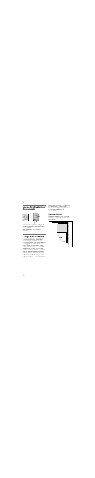 Uso delle istruzioni per il montaggio, Luogo d’installazione, Distanza dal muro | Bosch KSV36BW30 User Manual | Page 14 / 54