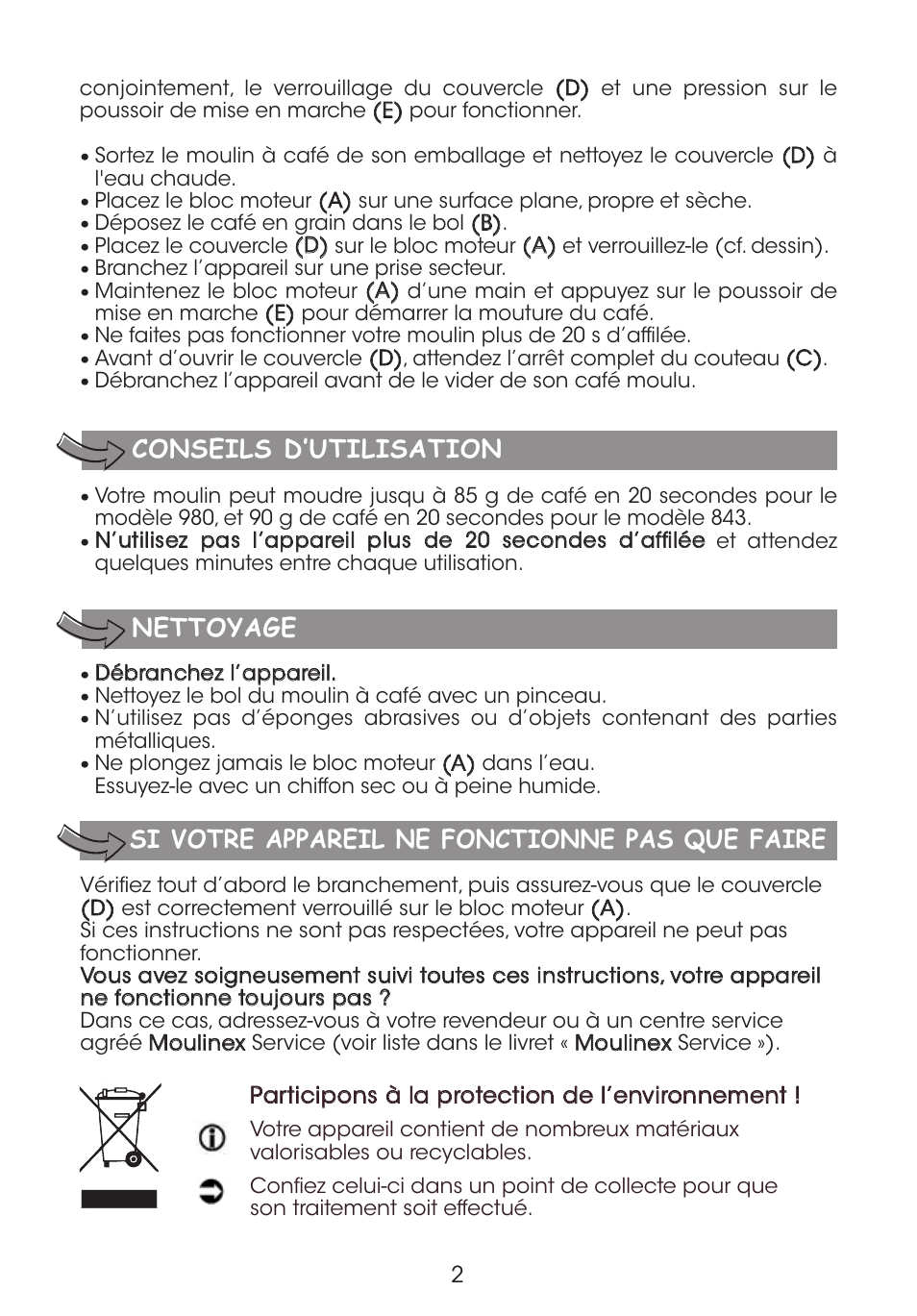 Conseils d’utilisation nettoyage, Si votre appareil ne fonctionne pas que faire | Moulinex DE LUXE 85S A8434EF User Manual | Page 5 / 26