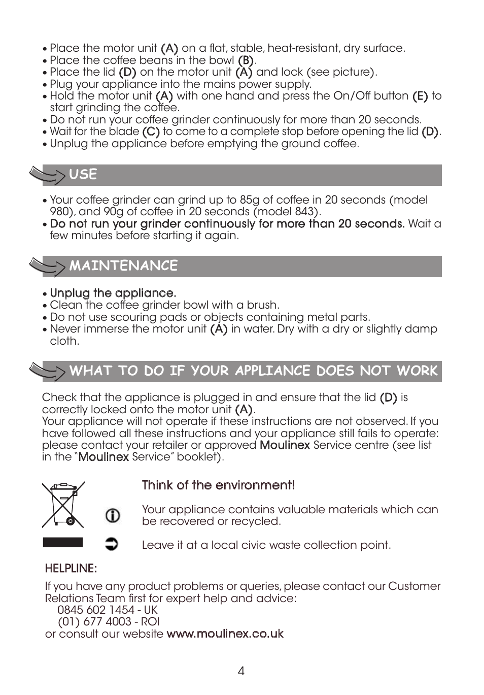 Maintenance, What to do if your appliance does not work | Moulinex DE LUXE 85S A8434EF User Manual | Page 7 / 26