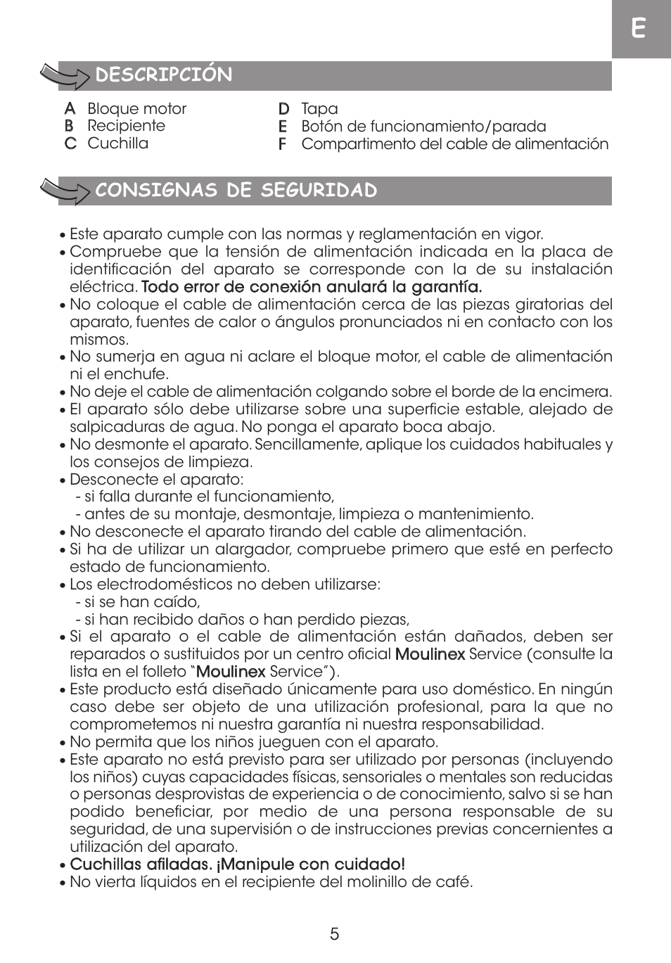 Consignas de seguridad, Descripción | Moulinex DE LUXE 85S A8434EF User Manual | Page 8 / 26