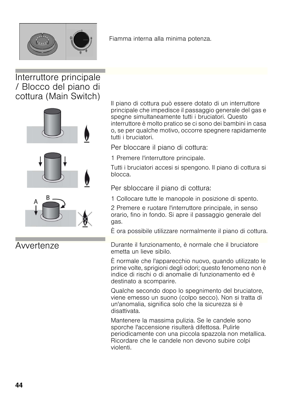 Avvertenze | Bosch PCC615B90E Placa de gas 60 cm de ancho Acero inoxidable EAN 4242002487960 User Manual | Page 43 / 86