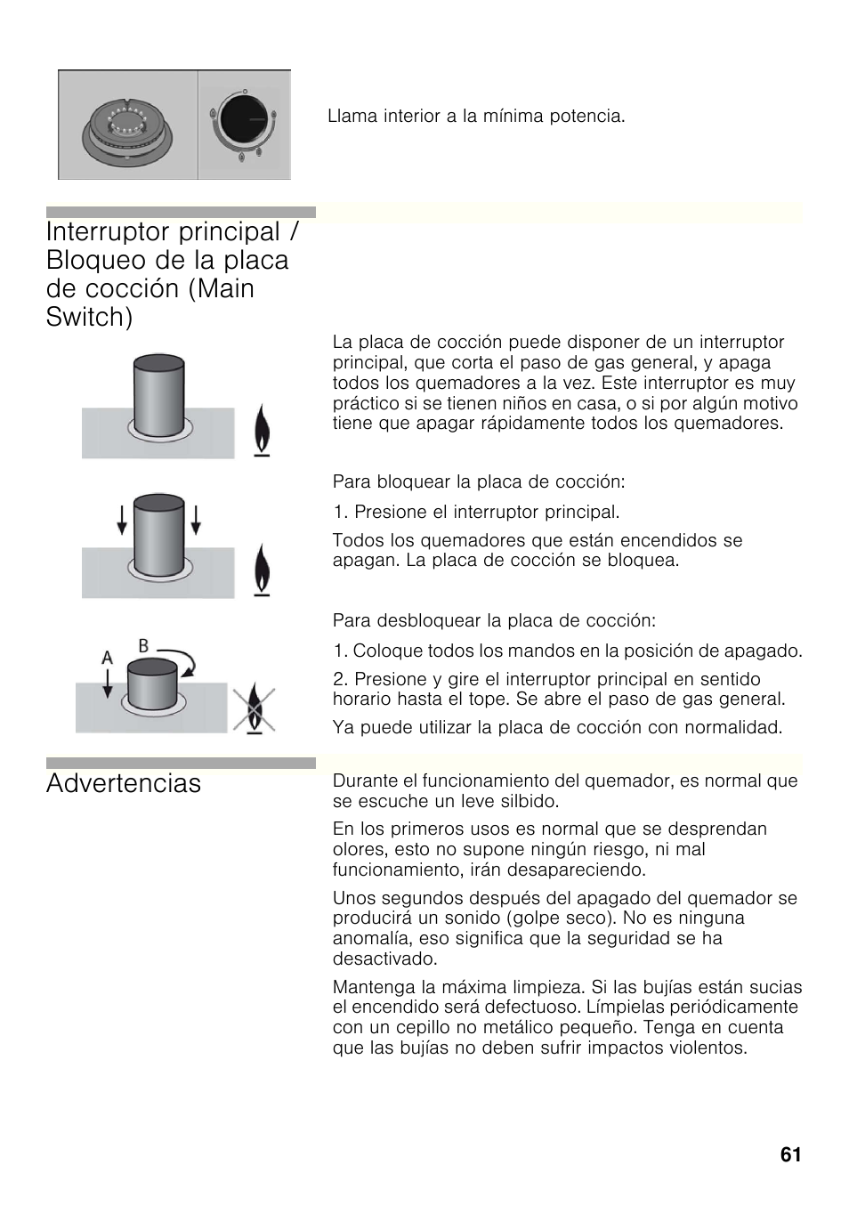 Advertencias | Bosch PCC615B90E Placa de gas 60 cm de ancho Acero inoxidable EAN 4242002487960 User Manual | Page 60 / 86