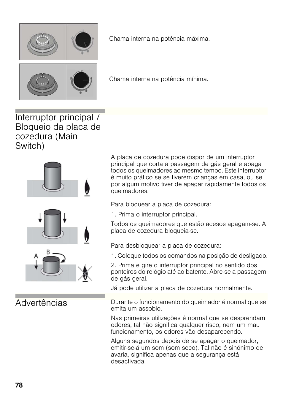 Advertências | Bosch PCC615B90E Placa de gas 60 cm de ancho Acero inoxidable EAN 4242002487960 User Manual | Page 77 / 86