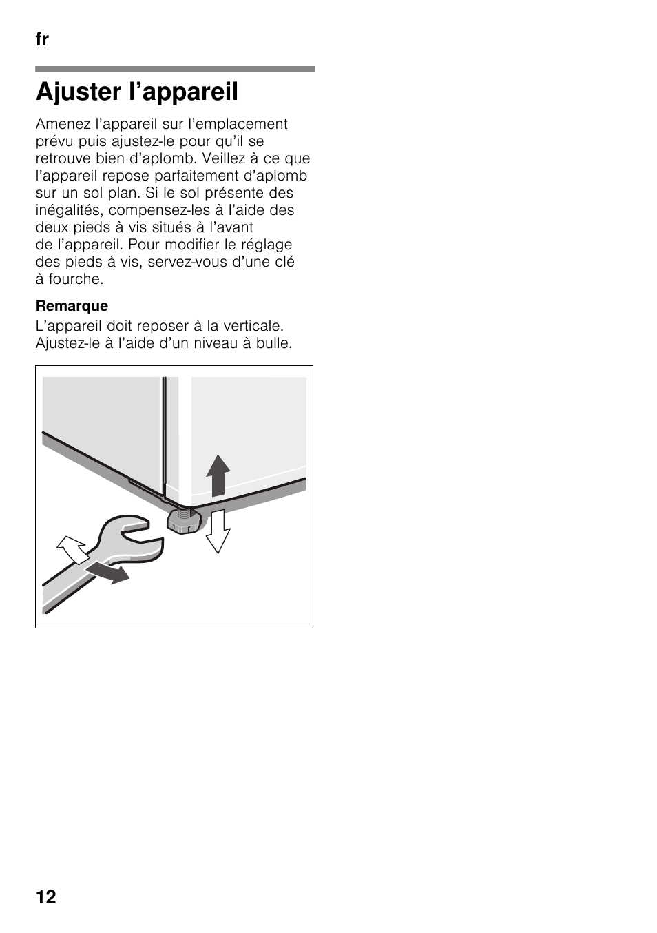 Ajuster l’appareil, Fr 12 | Bosch KDV47VL30 User Manual | Page 12 / 54