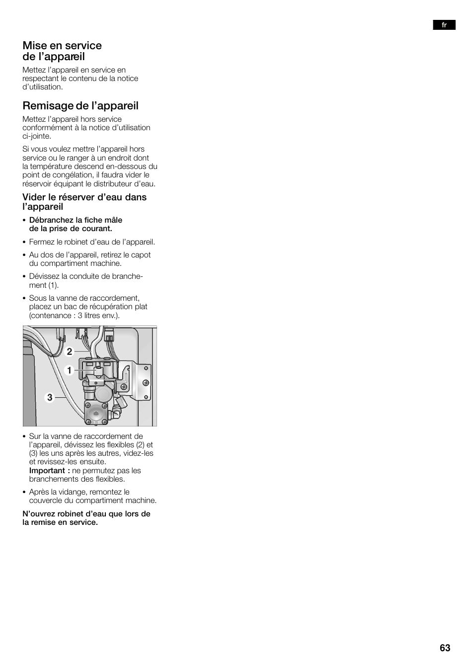 Mise en service de l'appareil, Remisage de l'appareil | Bosch KAN60A45 Frigorífico americano No Frost Puertas acero mate antihuellas 180 x 90 cm EAN 4242002627571 User Manual | Page 63 / 263