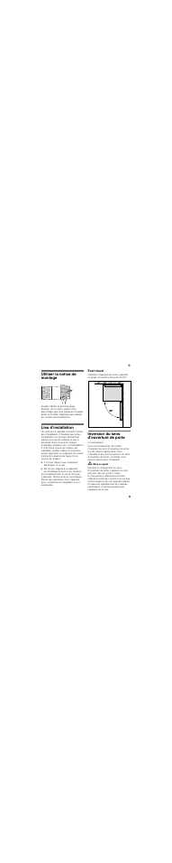 Utiliser la notice de montage, Lieu d’installation, Écart mural | Inversion du sens d’ouverture de porte | Bosch KGN39XI30 User Manual | Page 9 / 45