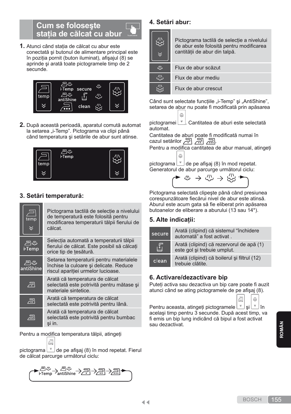 Cum se foloseşte staţia de călcat cu abur | Bosch TDS4580 Centro de planchado Sensixx B45L SilenceComfort400 EAN 4242002768458 User Manual | Page 155 / 172