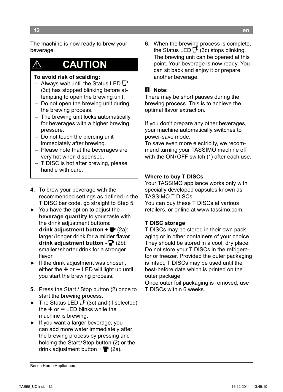 Caution | Bosch TAS5542 Máquina multibebida TASSIMO T55 EAN 4242002648316 User Manual | Page 14 / 74