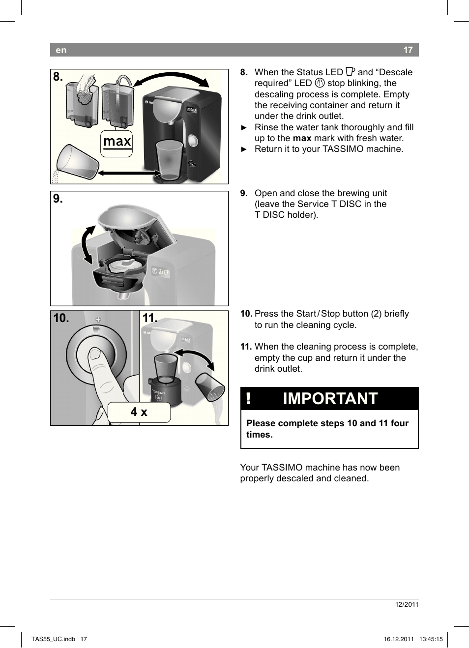 Important | Bosch TAS5542 Máquina multibebida TASSIMO T55 EAN 4242002648316 User Manual | Page 19 / 74