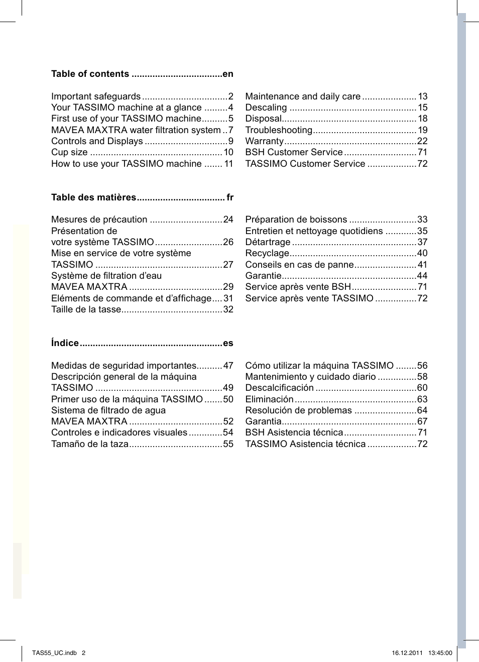 Bosch TAS5542 Máquina multibebida TASSIMO T55 EAN 4242002648316 User Manual | Page 2 / 74