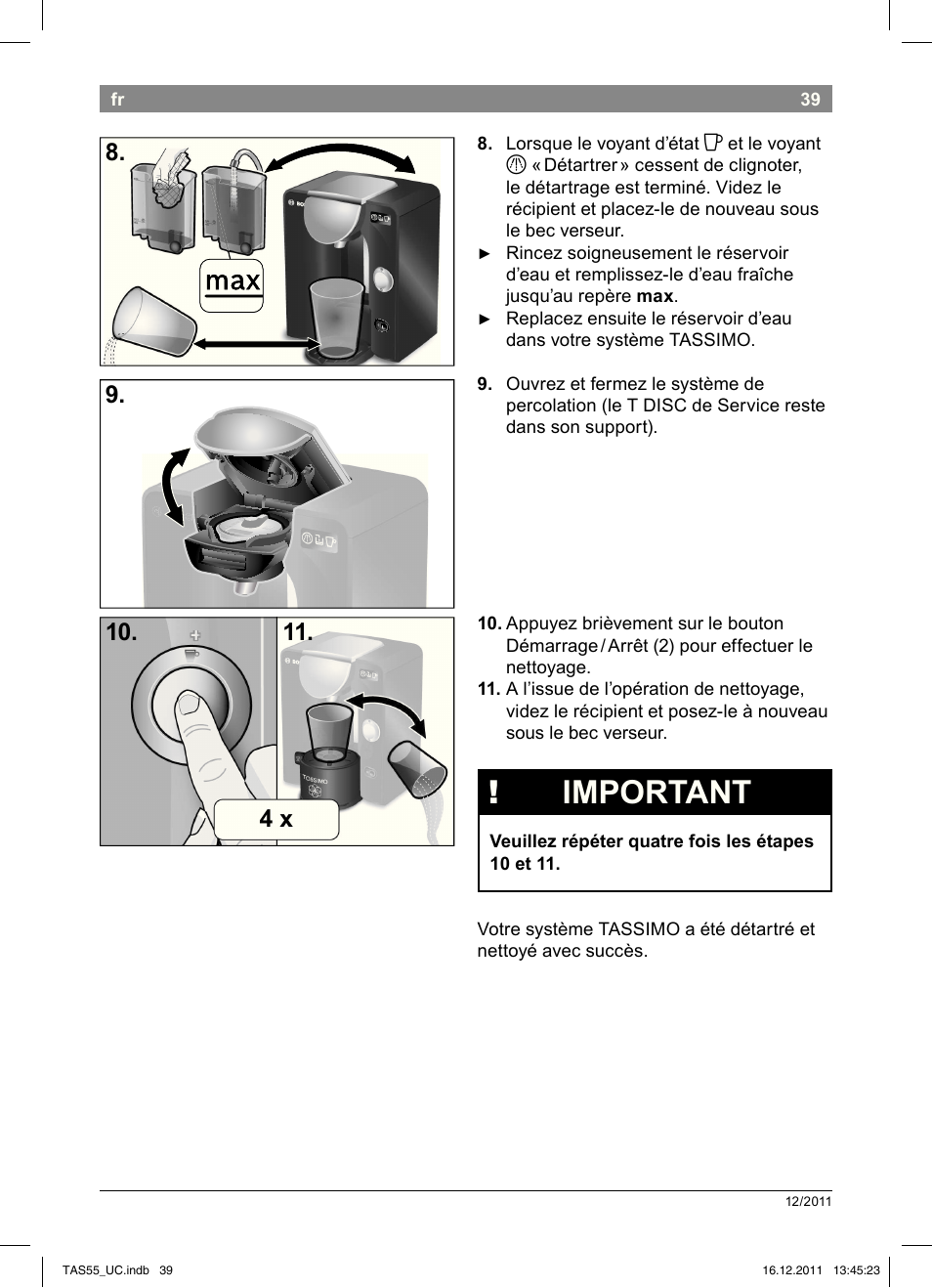 Important | Bosch TAS5542 Máquina multibebida TASSIMO T55 EAN 4242002648316 User Manual | Page 41 / 74