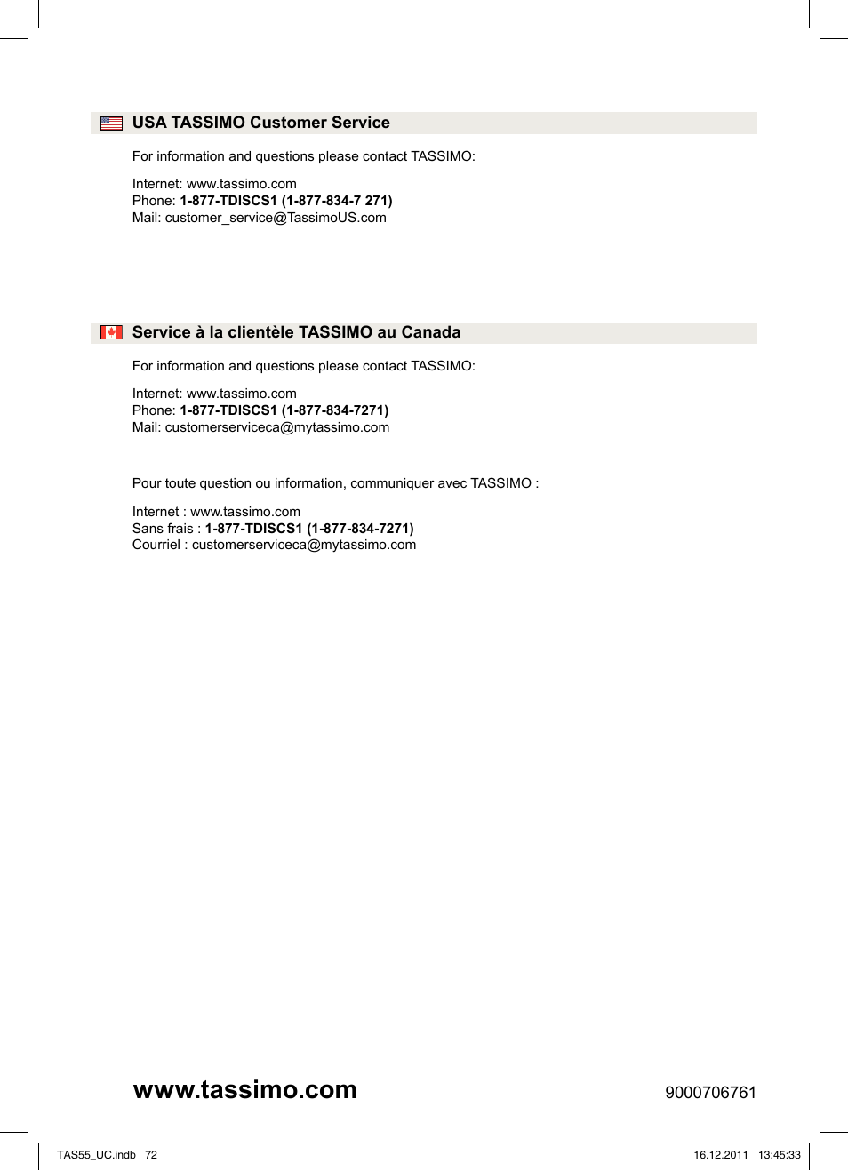 Bosch TAS5542 Máquina multibebida TASSIMO T55 EAN 4242002648316 User Manual | Page 74 / 74