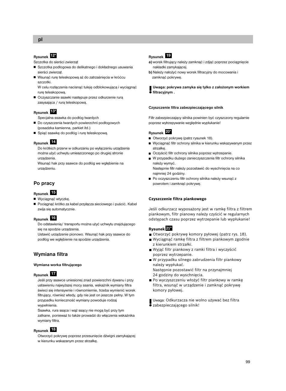 Po pracy, Wymiana filtra | Bosch Aspiradores de trineo BGL452132 Maxxx 2100W hepa parquet EAN 4242002690698 User Manual | Page 100 / 151