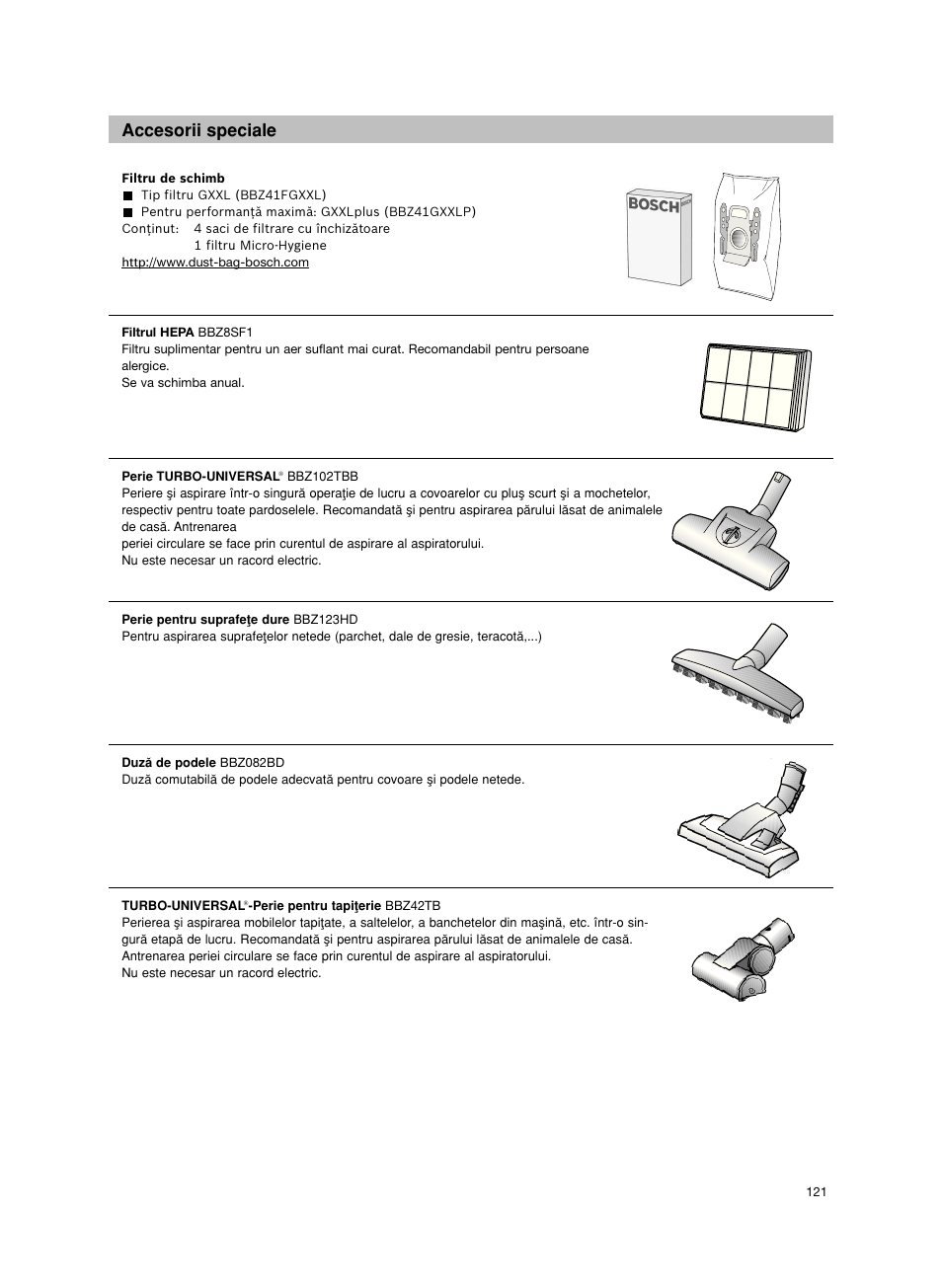 Accesorii speciale | Bosch Aspiradores de trineo BGL452132 Maxxx 2100W hepa parquet EAN 4242002690698 User Manual | Page 122 / 151