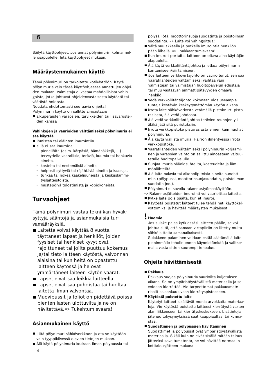 Turvaohjeet | Bosch Aspiradores de trineo BGL452132 Maxxx 2100W hepa parquet EAN 4242002690698 User Manual | Page 15 / 151