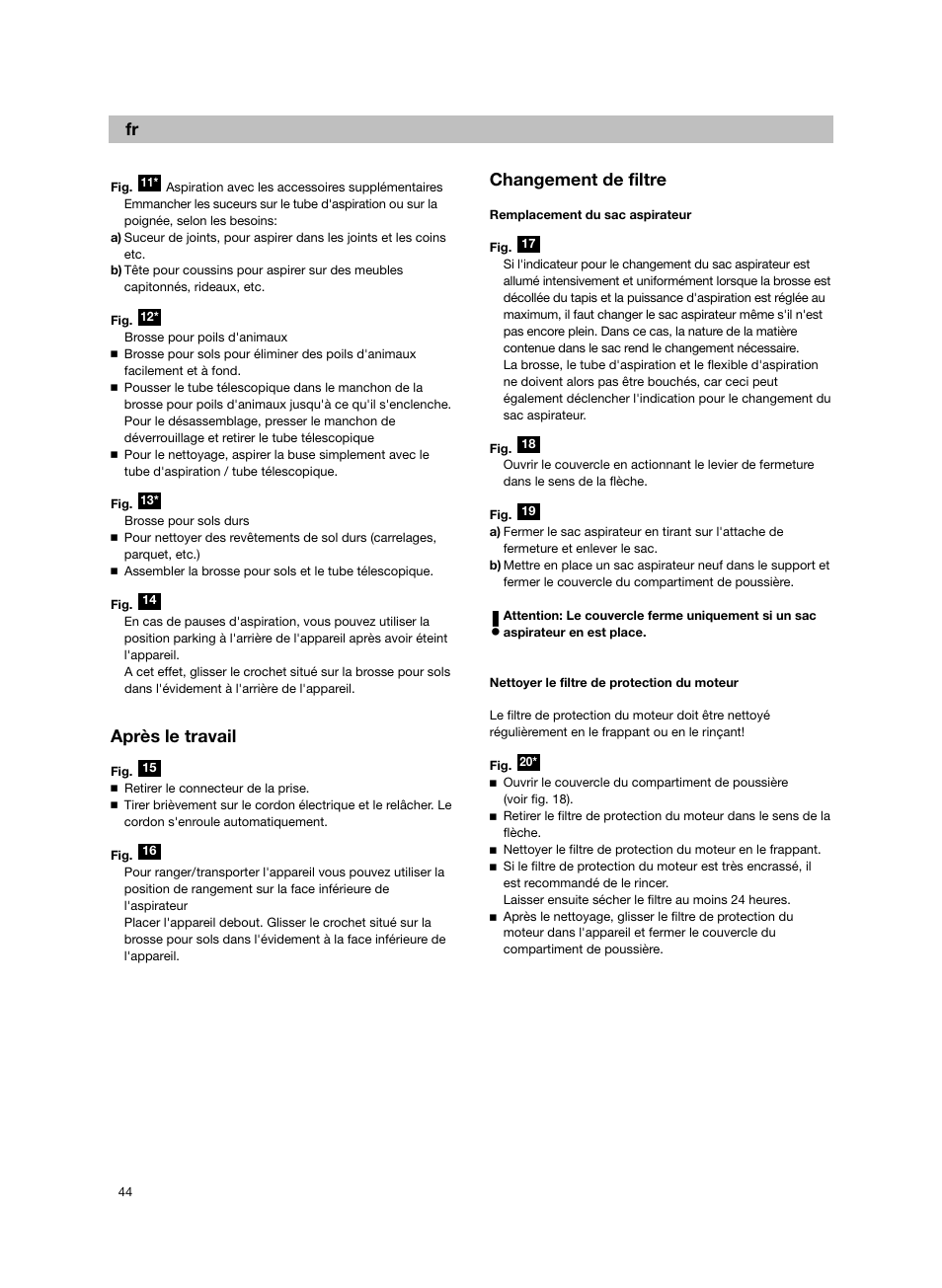 Après le travail, Changement de filtre | Bosch Aspiradores de trineo BGL452132 Maxxx 2100W hepa parquet EAN 4242002690698 User Manual | Page 45 / 151