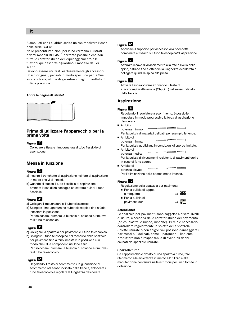 Messa in funzione, Aspirazione | Bosch Aspiradores de trineo BGL452132 Maxxx 2100W hepa parquet EAN 4242002690698 User Manual | Page 49 / 151