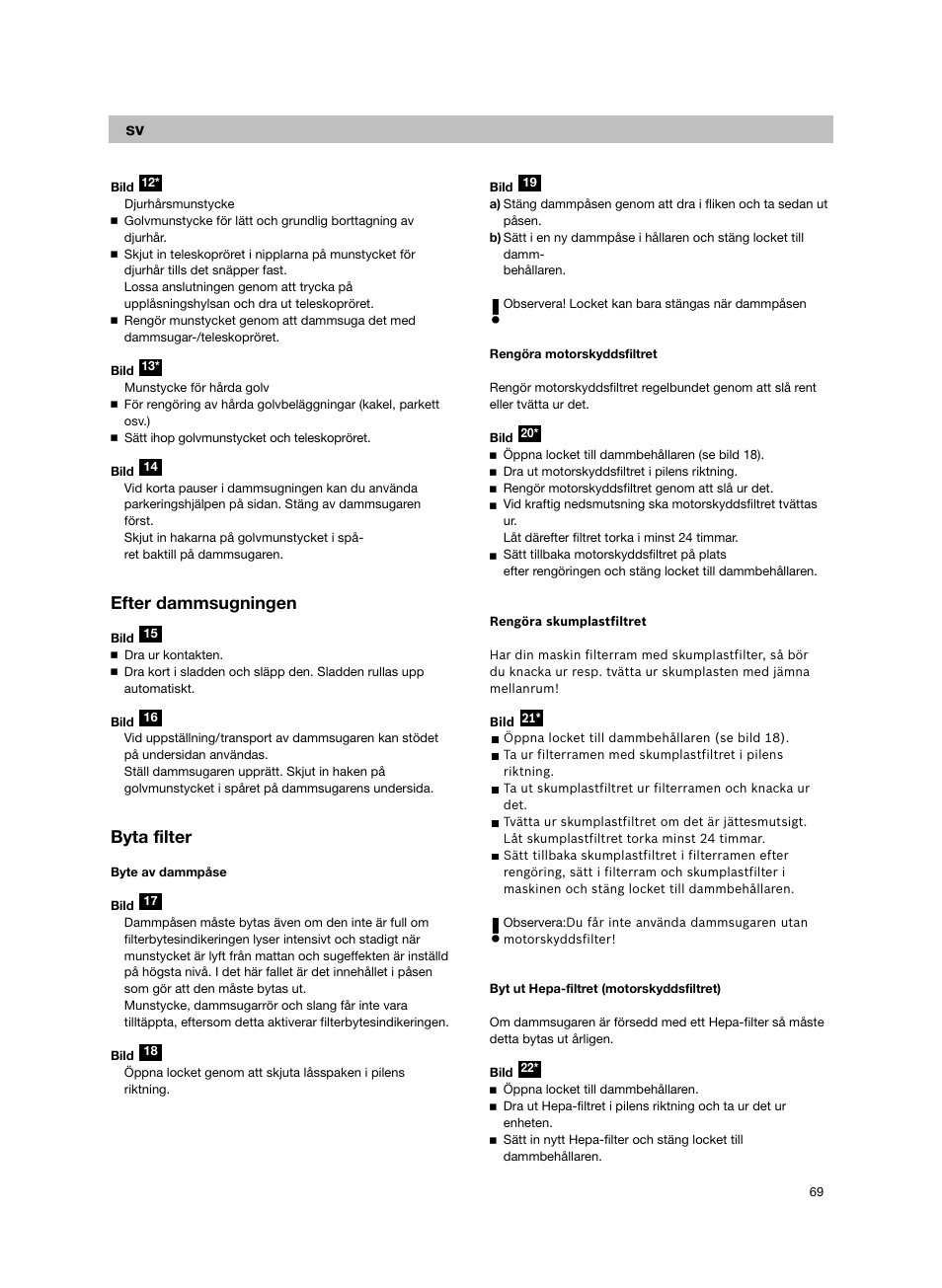 Efter dammsugningen, Byta filter | Bosch Aspiradores de trineo BGL452132 Maxxx 2100W hepa parquet EAN 4242002690698 User Manual | Page 70 / 151