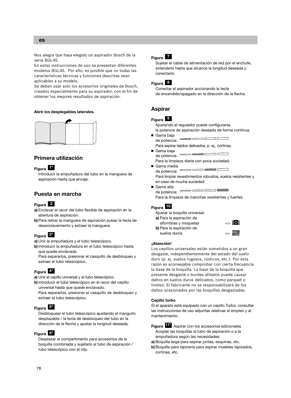 Primera utilización, Puesta en marcha, Aspirar | Bosch Aspiradores de trineo BGL452132 Maxxx 2100W hepa parquet EAN 4242002690698 User Manual | Page 79 / 151