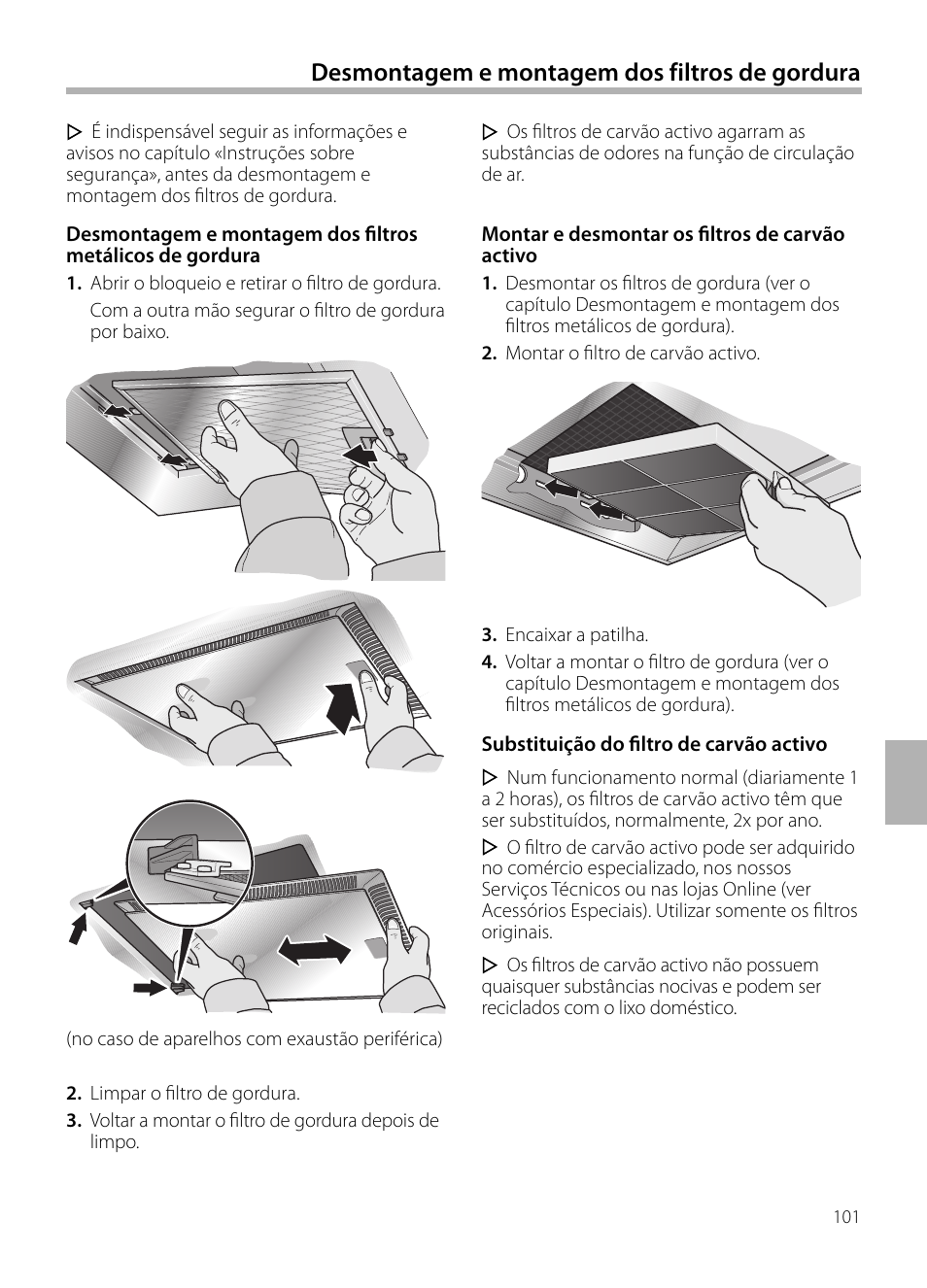 Desmontagem e montagem dos filtros de gordura | Bosch DWB129950 Diseño Box EAN 4242002490267 Ancho 120 cm User Manual | Page 101 / 108