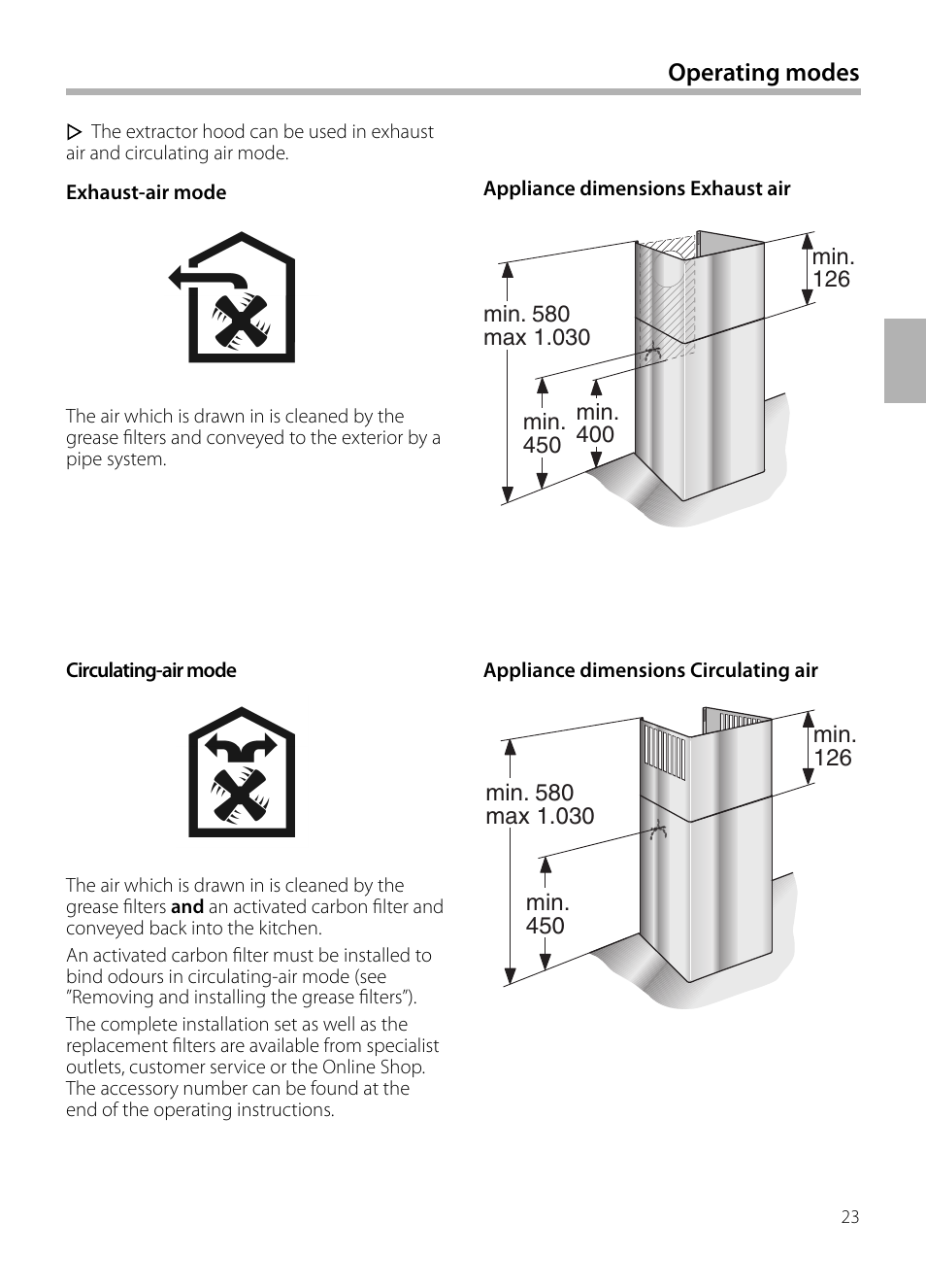 Operating modes | Bosch DWB129950 Diseño Box EAN 4242002490267 Ancho 120 cm User Manual | Page 23 / 108