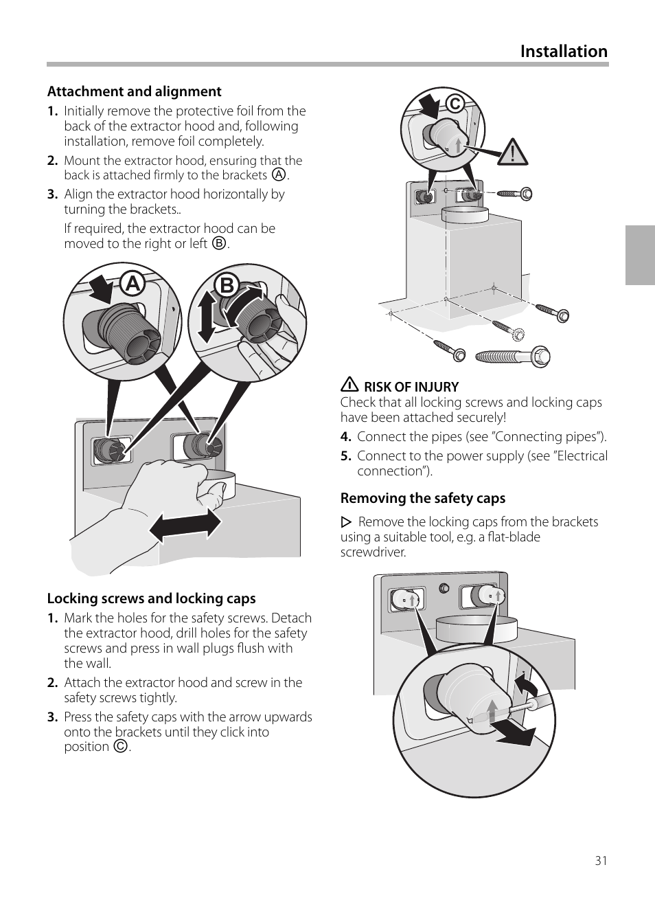 Installation | Bosch DWB129950 Diseño Box EAN 4242002490267 Ancho 120 cm User Manual | Page 31 / 108