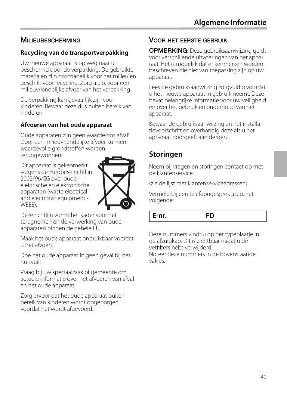 Storingen, Algemene informatie | Bosch DWB129950 Diseño Box EAN 4242002490267 Ancho 120 cm User Manual | Page 49 / 108