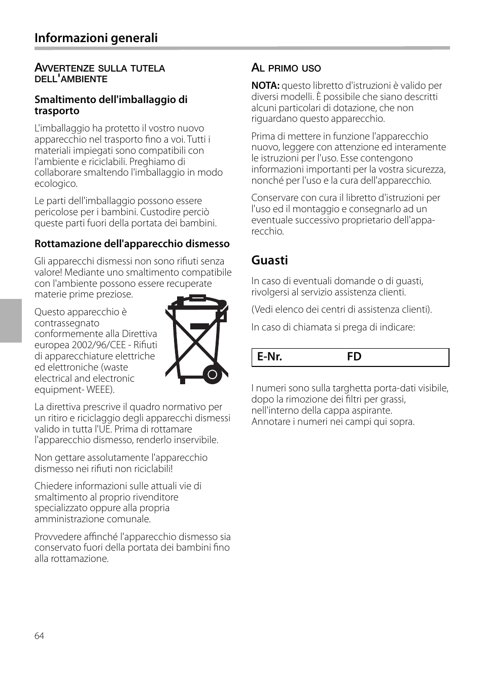 Guasti, Informazioni generali | Bosch DWB129950 Diseño Box EAN 4242002490267 Ancho 120 cm User Manual | Page 64 / 108