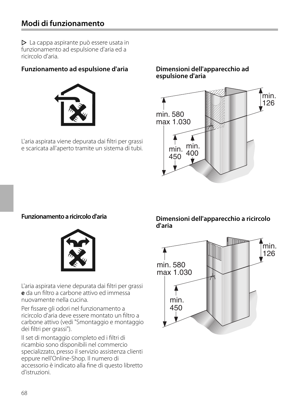 Modi di funzionamento | Bosch DWB129950 Diseño Box EAN 4242002490267 Ancho 120 cm User Manual | Page 68 / 108