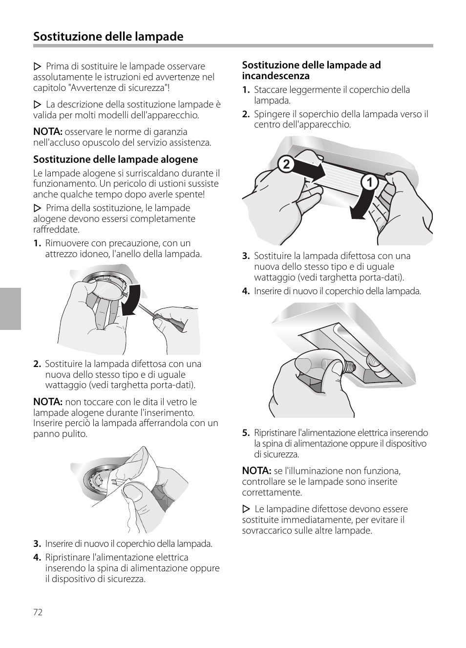 Sostituzione delle lampade | Bosch DWB129950 Diseño Box EAN 4242002490267 Ancho 120 cm User Manual | Page 72 / 108