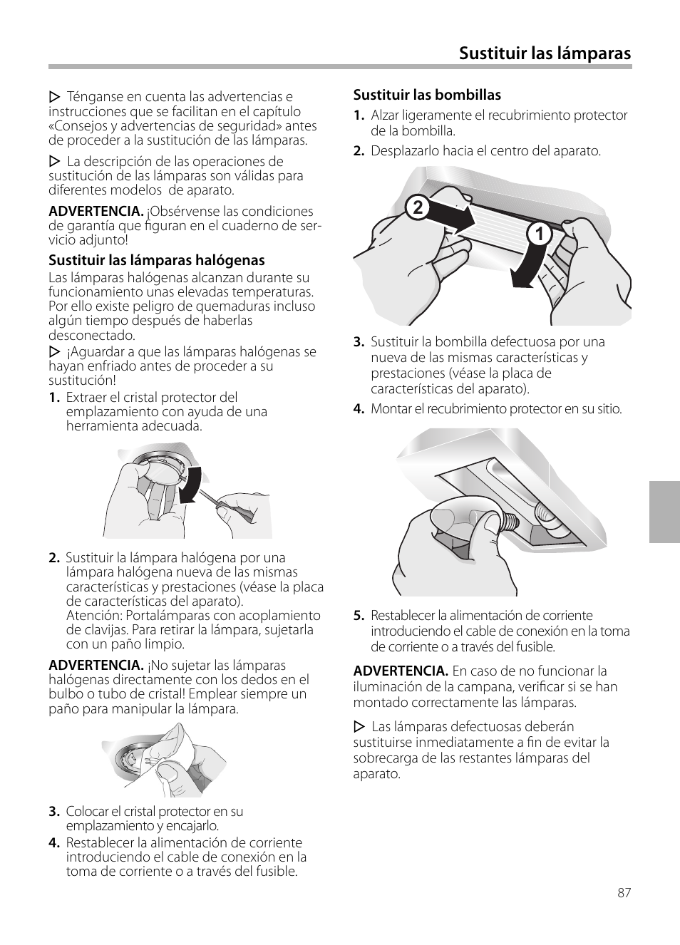 Sustituir las lámparas | Bosch DWB129950 Diseño Box EAN 4242002490267 Ancho 120 cm User Manual | Page 87 / 108