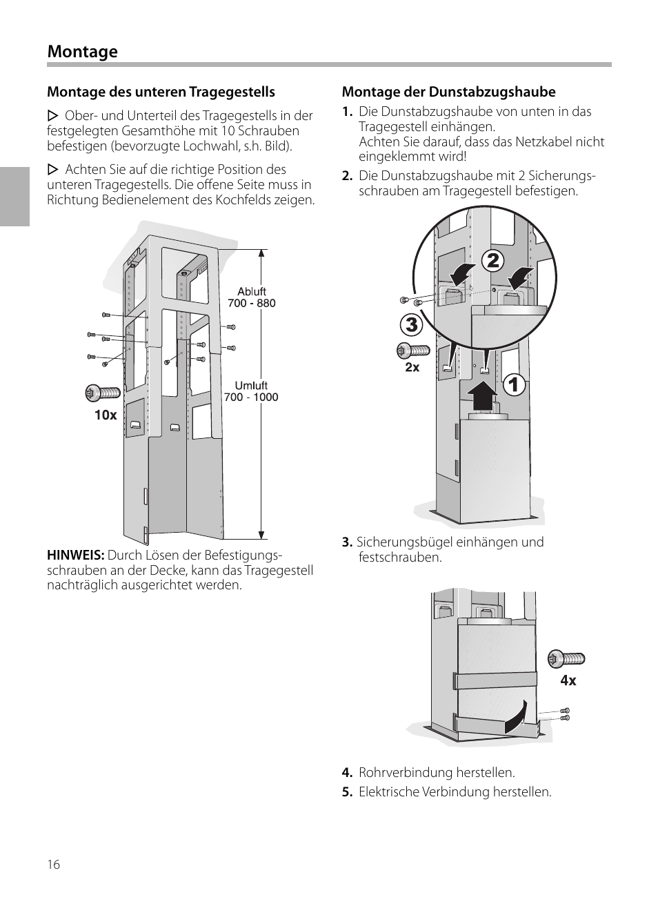 Montage | Bosch DIB099950 Diseño Box EAN 4242002494395 Ancho 90 cm User Manual | Page 16 / 108