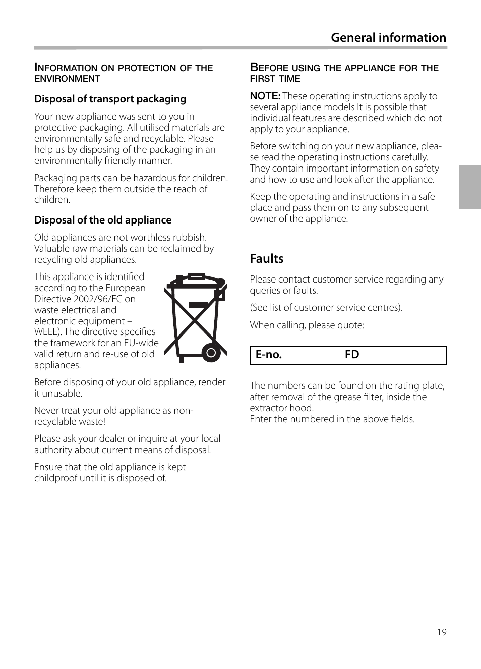 Faults, General information | Bosch DIB099950 Diseño Box EAN 4242002494395 Ancho 90 cm User Manual | Page 19 / 108