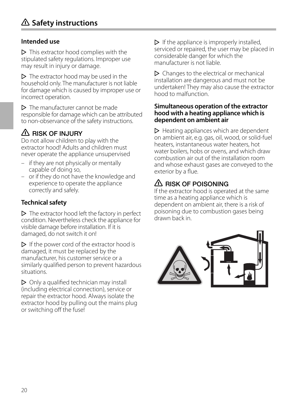 Safety instructions | Bosch DIB099950 Diseño Box EAN 4242002494395 Ancho 90 cm User Manual | Page 20 / 108