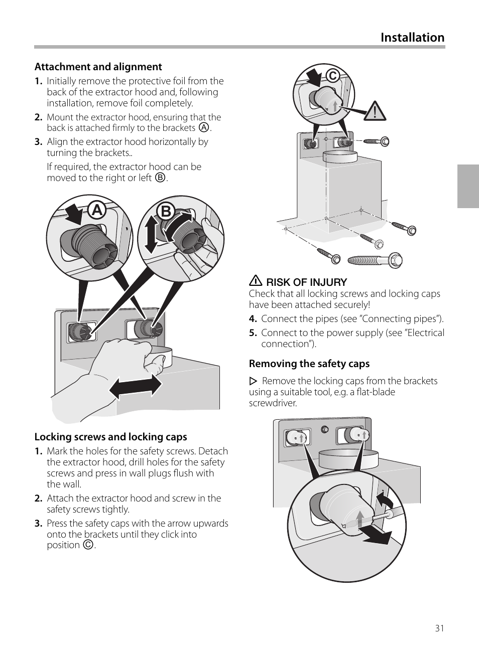 Installation | Bosch DIB099950 Diseño Box EAN 4242002494395 Ancho 90 cm User Manual | Page 31 / 108